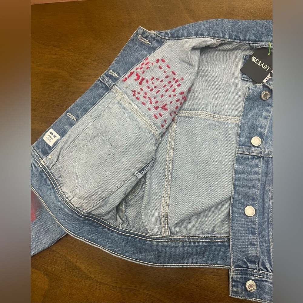 Bershka Jeans Jacket Women Barbie Design XS (0387) - Picture 9 of 16
